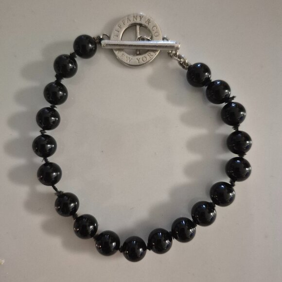 TIFFANY Sterling Silver Black Onyx Bead Toggle Bracelet - Picture 1 of 3